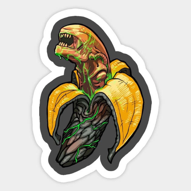 BANANA XENOMORPH MERCH Sticker by Unikk.clo